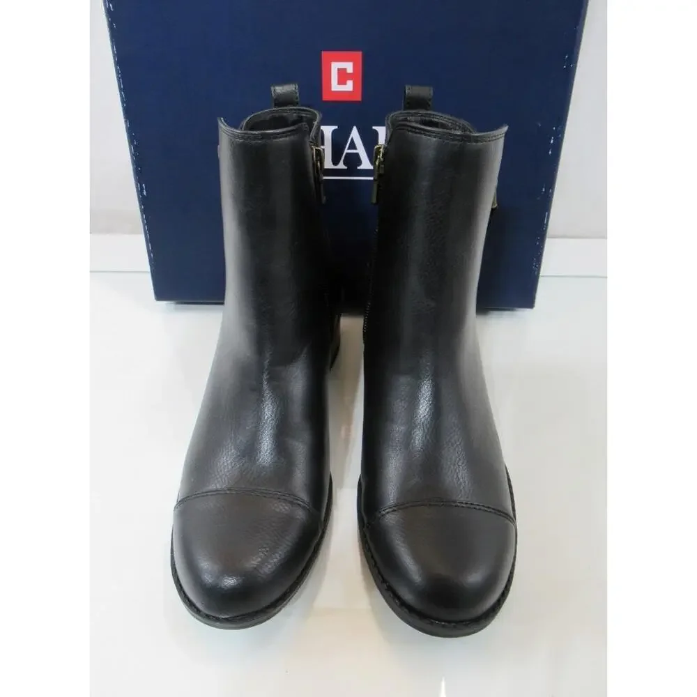Women's Shoes Chaps PAGE Ankle Boots Booties Double Zip Round Toe Black Size 6